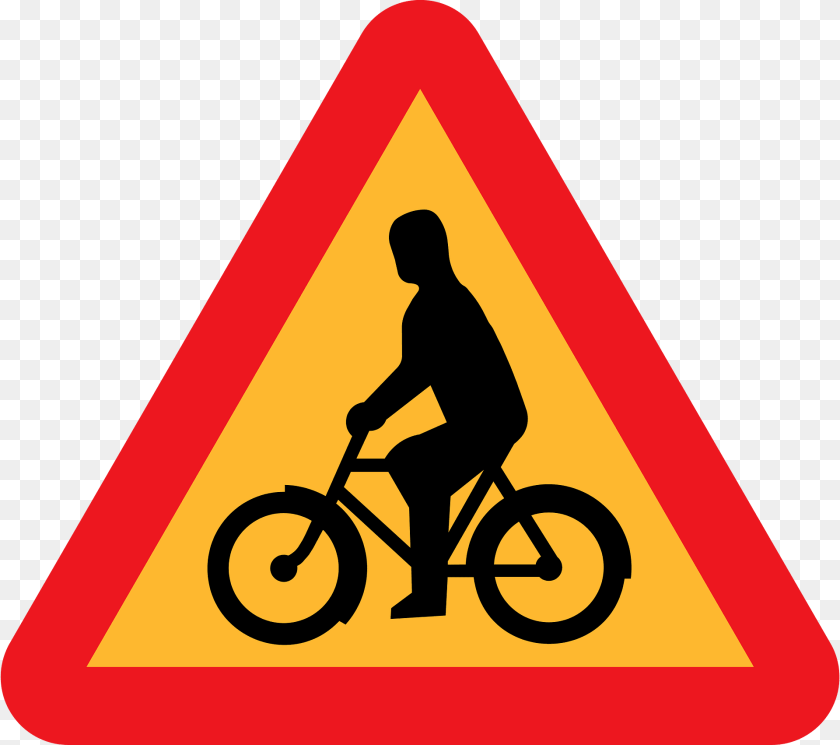 1920x1702 Caution Bicyclist Clipart, Sign, Symbol, Adult, Male Sticker PNG