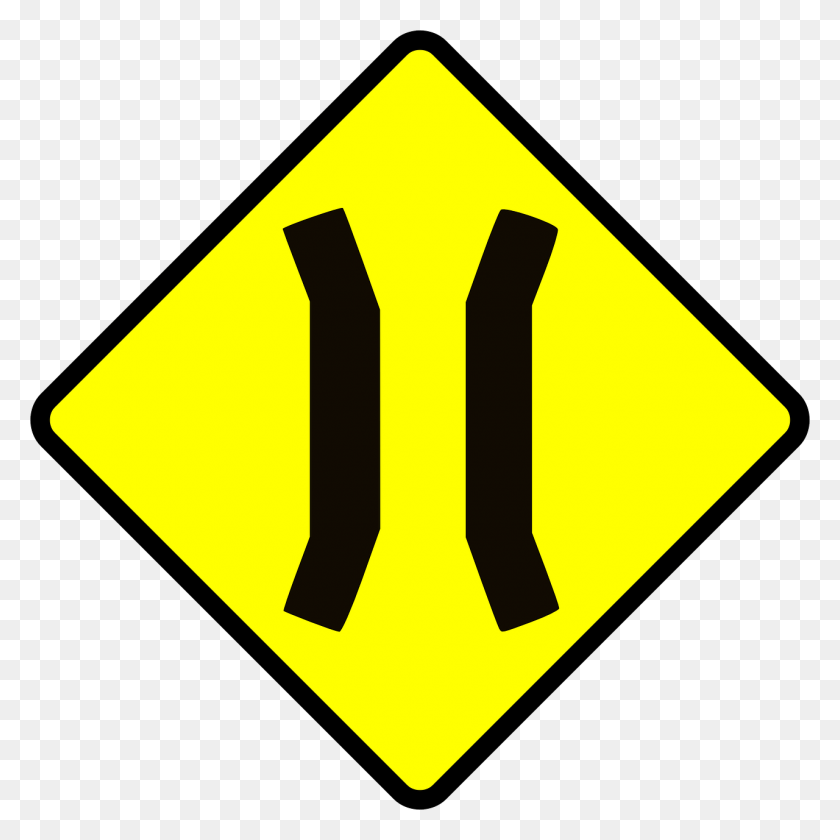 1280x1280 Caution Road Narrows Road Code Signs Nz, Symbol, Road Sign, Sign HD PNG Download