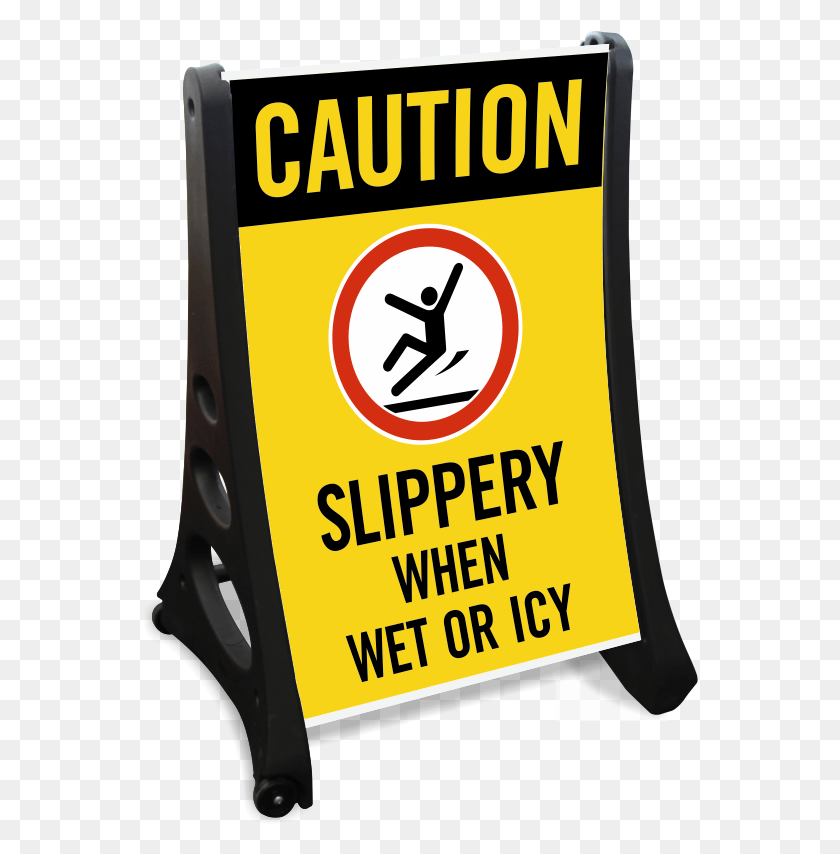 556x794 Caution Slippery When Wet Icy Sidewalk Sign Sign, Symbol, Text, Road Sign HD PNG Download