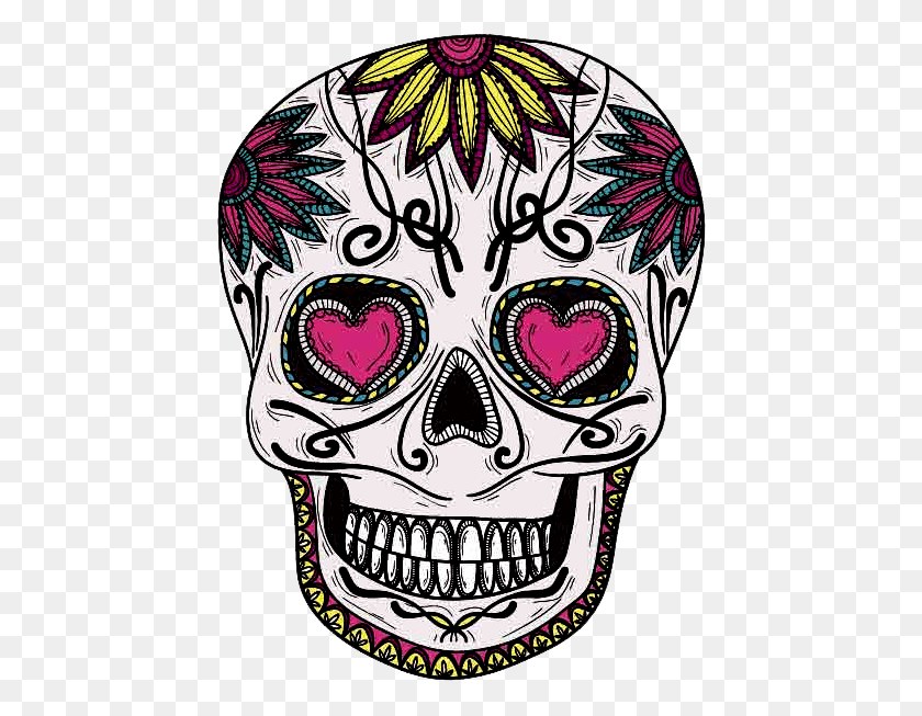 446x593 Caveira Mexicana Em Sugar Skull Flowers, Doodle Hd Png Скачать