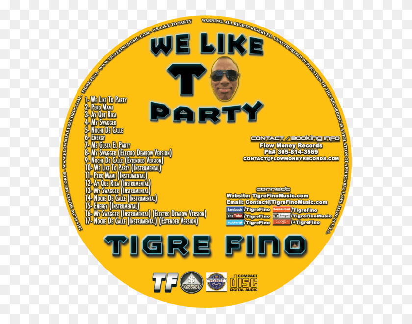 600x600 Cd Face We Like To Party Tigre Fino, Label, Text, Sunglasses HD PNG Download