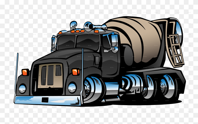 4989x2988 Cement Mixer Truck Cartoon, Vehicle, Transportation, Trailer Truck HD PNG Download