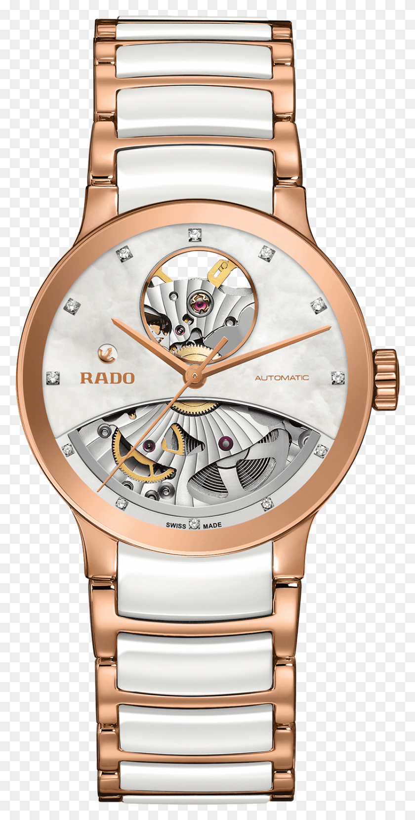 829x1700 Descargar Png Centrix Automatic Diamonds Open Heart Rado Women39S White Ceramic Watch, Reloj De Pulsera, Torre Hd Png