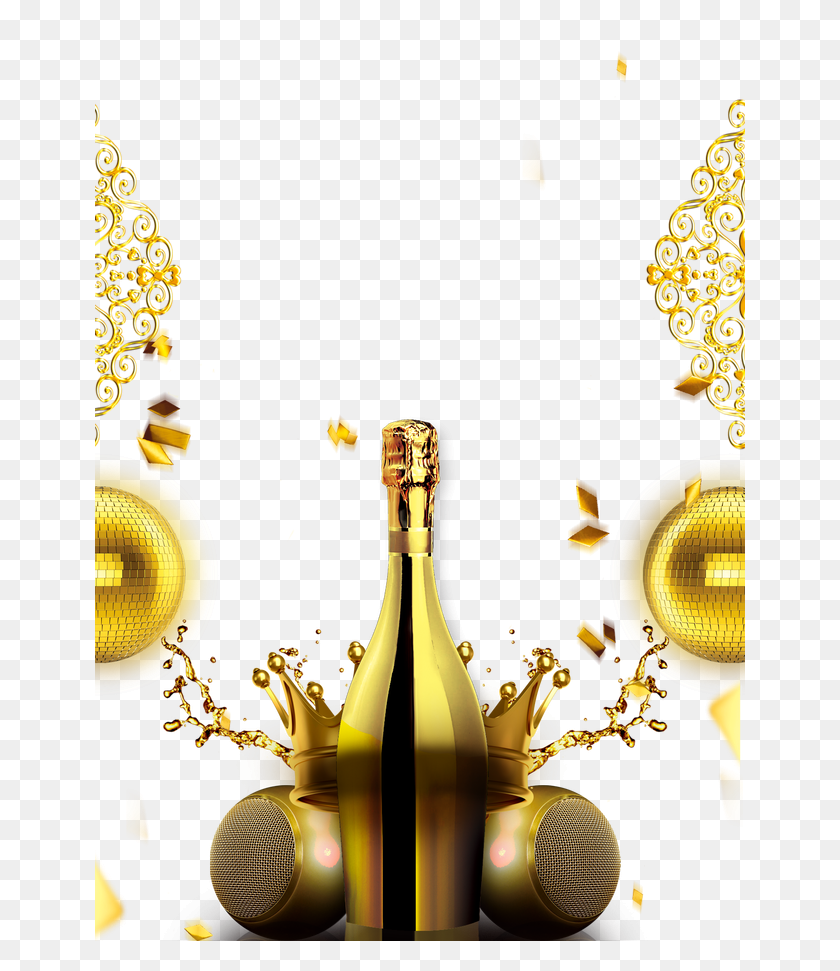651x911 Champagne Bottle Transparent Image Golden Champagne Bottle, Lighting, Architecture, Building HD PNG Download