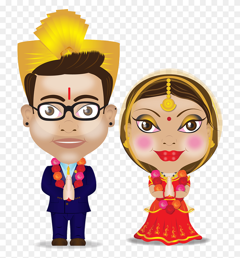 720x844 Character Design Modern Hindu Wedding Card On Cartoon, Person, Human, Crowd HD PNG Download