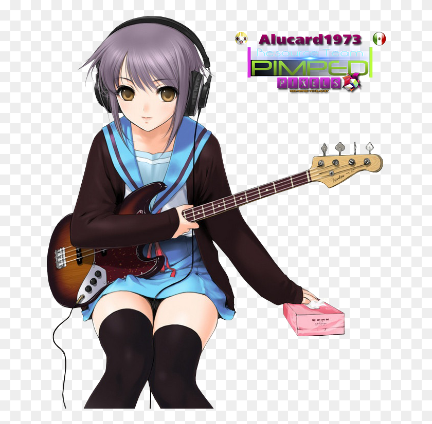 660x766 Descargar Png Personaje Yuki Nagato Suzumiya Haruhi No Yuuutsu Música No Vida Anime, Guitarra, Actividades De Ocio, Instrumento Musical Hd Png