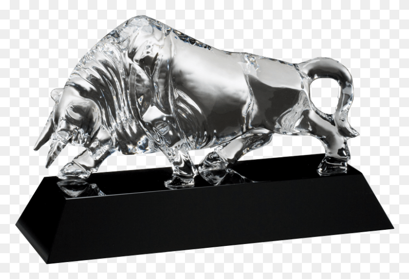 801x527 Charging Bull Optical Crystal On Black Base Crystal Bull, Figurine, Horse, Mammal HD PNG Download