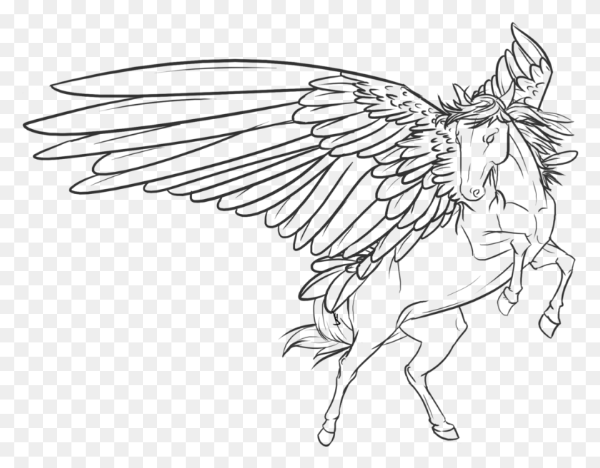 1002x766 Chariot Drawing Pegasus Line Art Pegasus, Nature, Outdoors, Astronomy HD PNG Download