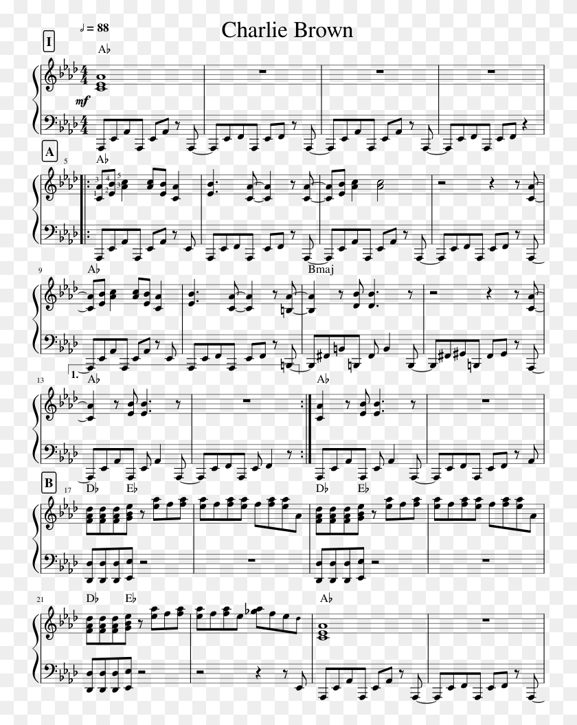 747x995 Charlie Brown Sheet Music 1 Of 3 Pages Charlie Brown Sheet Music Piano Free, Gray, World Of Warcraft HD PNG Download