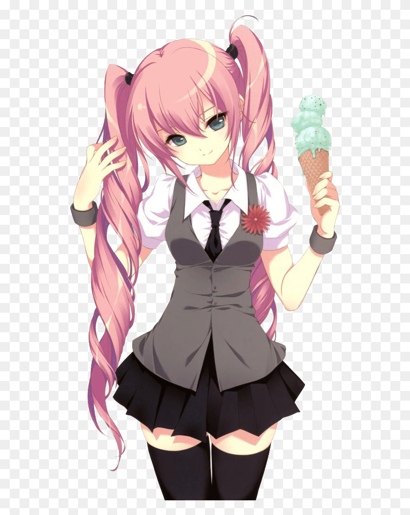555x994 Cheer Up And Have Some Ice Cream Cute Anime High School Girl, Manga, Comics, Book HD PNG Download