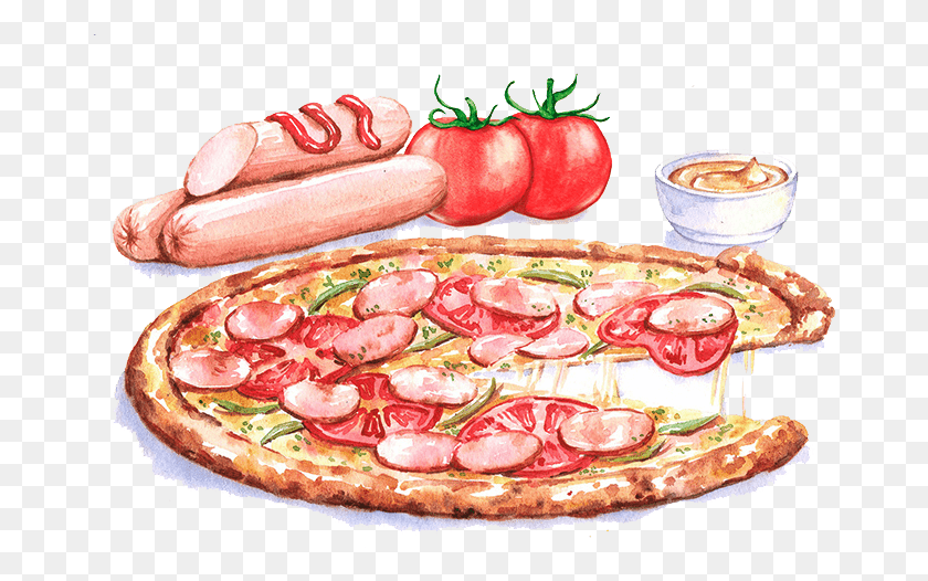 673x466 Imágenes De Pizza De Queso Pizza Siciliana Comida Italiana Italiana Ilustración Acuarela, Planta, Hot Dog Hd Png
