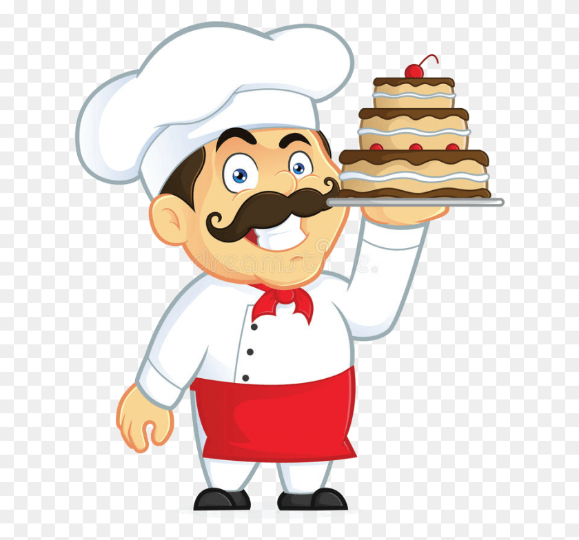626x724 Chef Chocolate Cake Clipart Picture Cartoon Character Chef With Cake Cartoon, Toy HD PNG Download