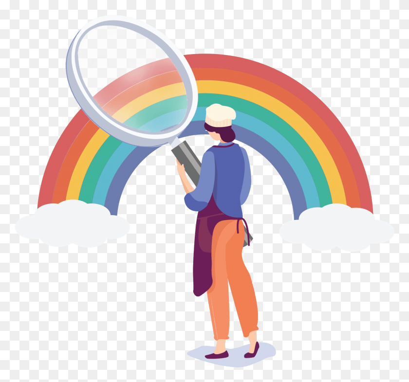 1992x1852 Chef Holding Magnifying Glass Looking At A Rainbow Graphic Design, Person, Human, Magnifying HD PNG Download