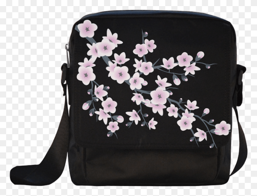 801x599 Cherry Blossoms Sakura Floral Pink Black Crossbody Black Bags With Sakura Blossoms, Bag, Purse, Handbag HD PNG Download