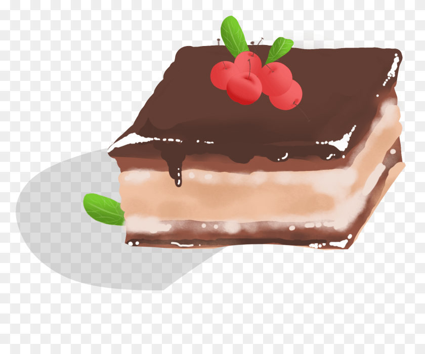 1521x1248 Cherry Chocolate Cake And Psd Ilustrasi Kek, Birthday Cake, Cake, Dessert HD PNG Download