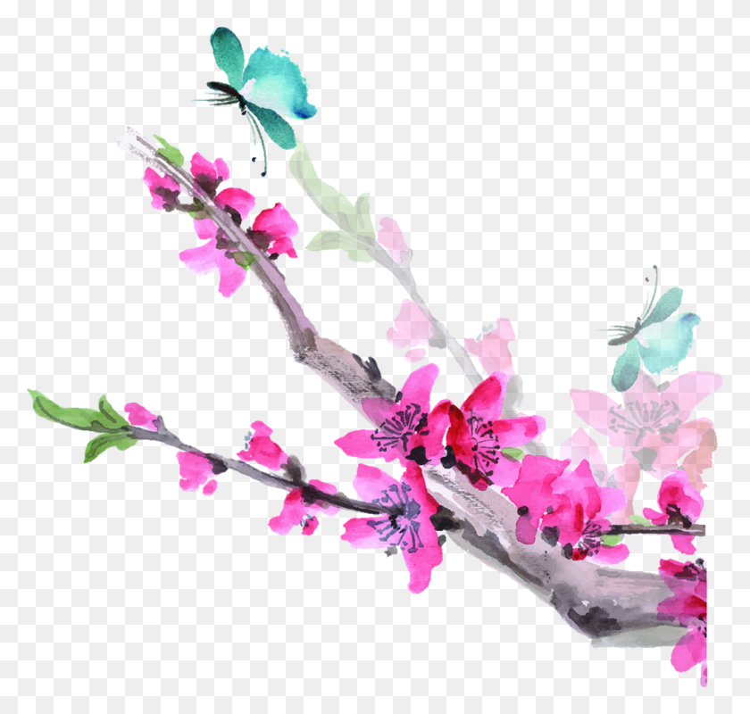 1024x972 Cherryblossom Sticker Butterfly Flower Watercolor, Plant, Blossom, Petal HD PNG Download
