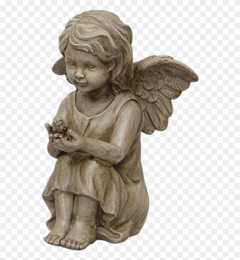 556x849 Cherub Statuette Garden Angel Holding Bird, Person, Human HD PNG Download