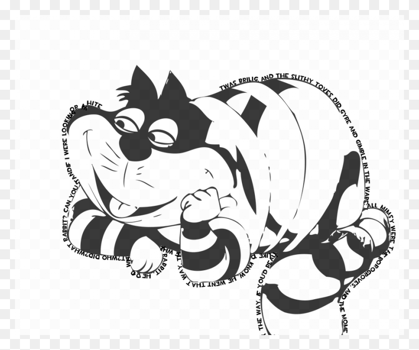 900x741 Cheshire Cat Typography By Cartoon, Stencil, Animal, Wildlife HD PNG Download