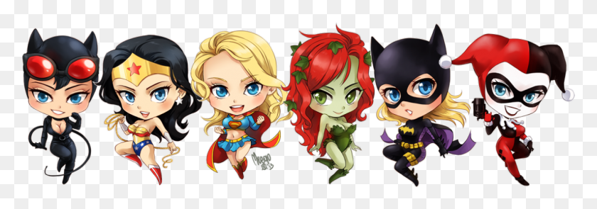 1210x366 Chibi Dc Girls By Meago Poison Ivy Cute Cartoon, Doll, Toy, Graphics HD PNG Download