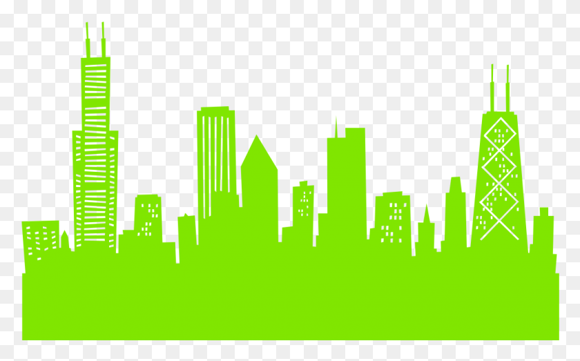 1024x609 Chicago Skyline Silhouette, Green, Graphics HD PNG Download