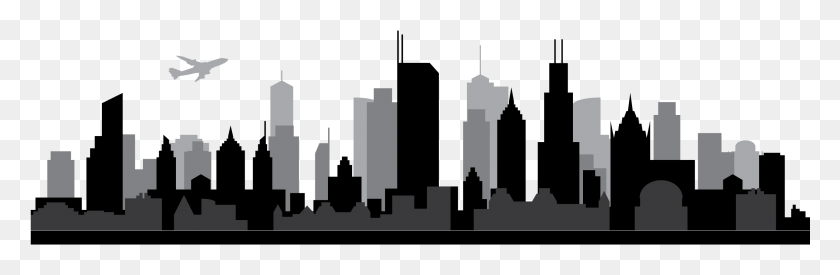 2560x706 Chicago Skyline Silhouette Chicago Skyline Outline, Text, Architecture, Building HD PNG Download