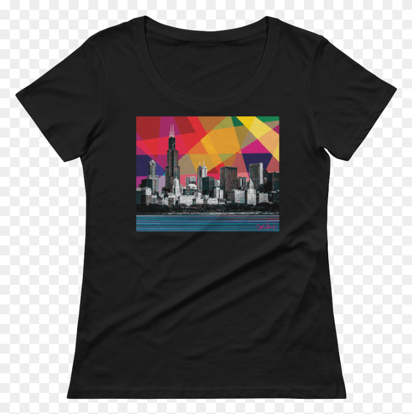 847x851 Chicago Skyline Woman39s Scoop T Shirt Carla Bank Roman Reign New Symbol, Clothing, Apparel, T-shirt HD PNG Download