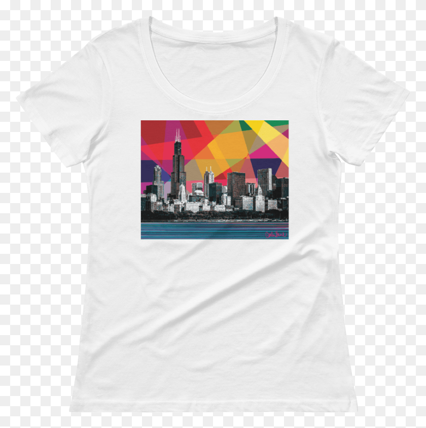 847x851 Chicago Skyline Woman39s Scoop T Shirt Carla Bank Skyline, Clothing, Apparel, T-shirt HD PNG Download