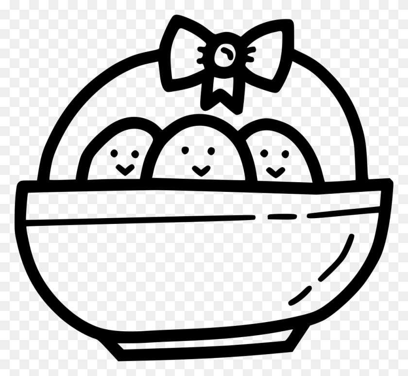 980x898 Chicken Chickling Bow Ribbon Basket Gift Comments, Bowl, Sphere, Stencil Descargar Hd Png