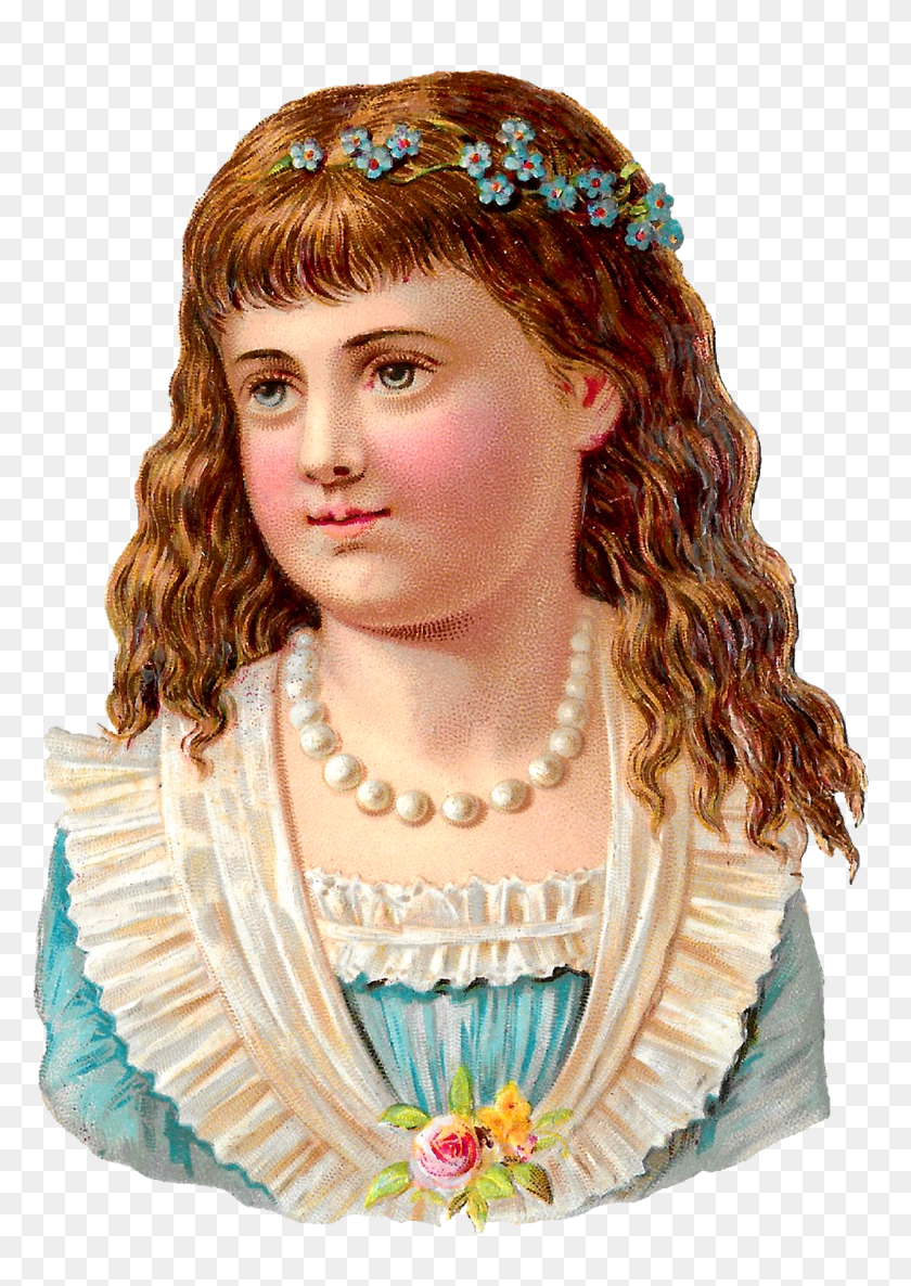 1066x1539 Child Girl Antique Stock Image Clipart Digital Headpiece, Person, Human, Necklace HD PNG Download