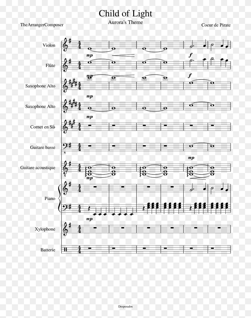 711x1006 Child Of Light Aurora39s Theme Sheet Music, Gray, World Of Warcraft HD PNG Download