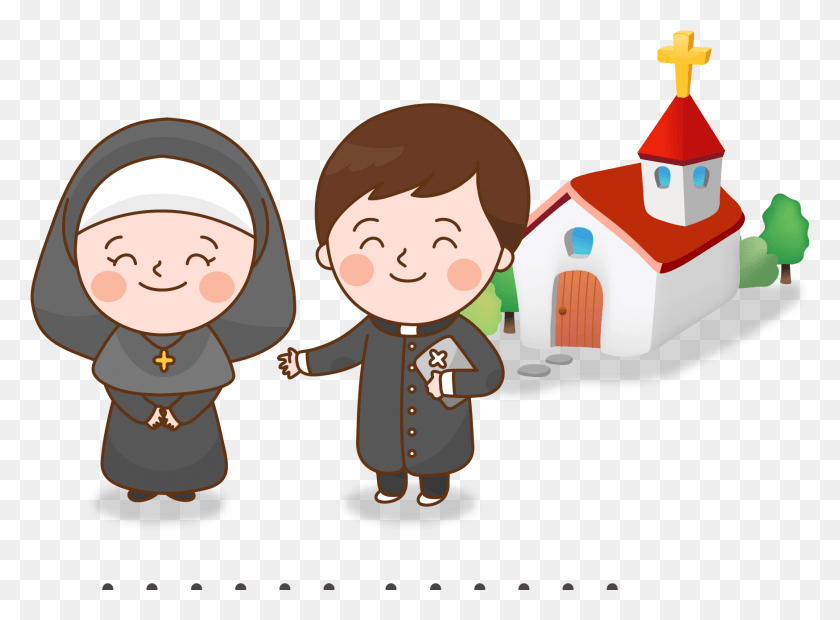 1749x1257 Child Priests Nuns Illustration Church Cartoon Clipart Nuns And Priests Cartoon, Person, Human, Baby HD PNG Download