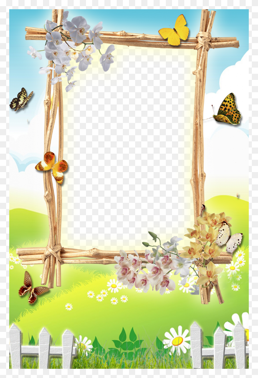 800x1200 Children Frame With Flower And Butterfly, Plant, Cross, Symbol HD PNG Download