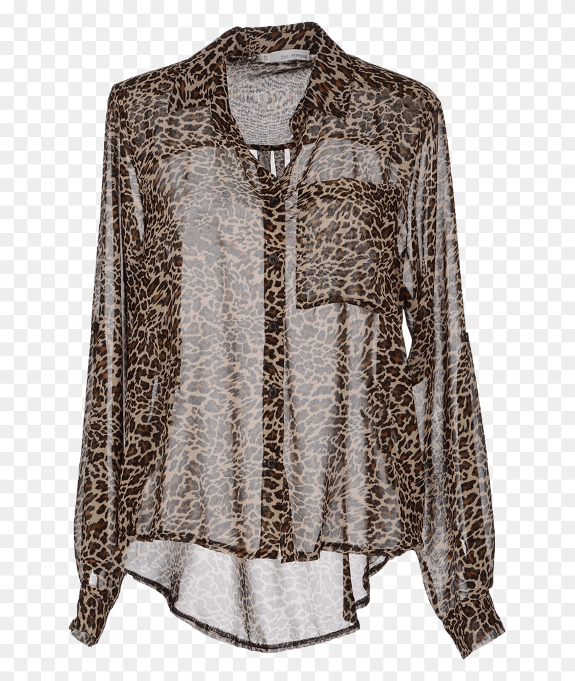 641x934 Chilli Peppers Animal Print Sheer See Through Shirt See Through Leopard Print Blouse, Clothing, Apparel, Coat HD PNG Download