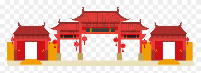 4351x1384 China Building Clip Art China Vector Art, Architecture, Temple, Shrine HD PNG Download