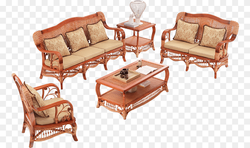 767x499 China Cane Wood Sofa Set Living Room Furniture, Table, Couch, Coffee Table, Chair Sticker PNG