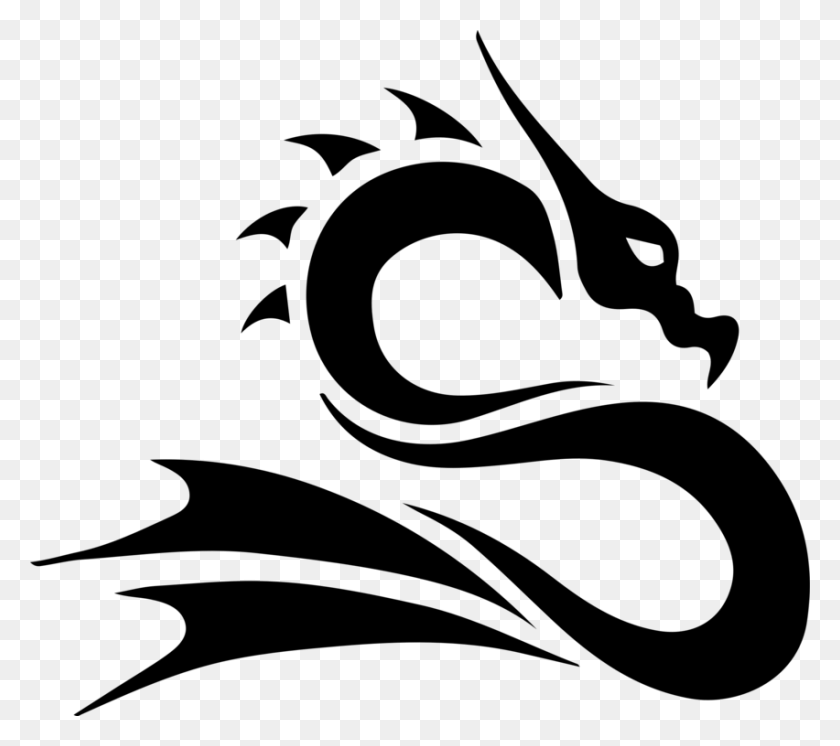 852x750 Племя Китайского Дракона Легендарное Существо Рисование Черно-Белый Дракон Прозрачный, Серый, World Of Warcraft Hd Png Скачать