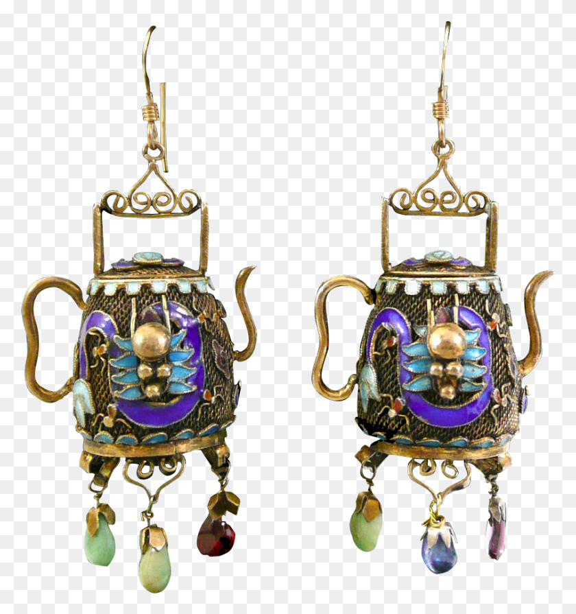 846x906 Chinese Export Gilt Silver Dragon Teapot Earrings With Earrings, Pottery, Accessories, Accessory Descargar Hd Png