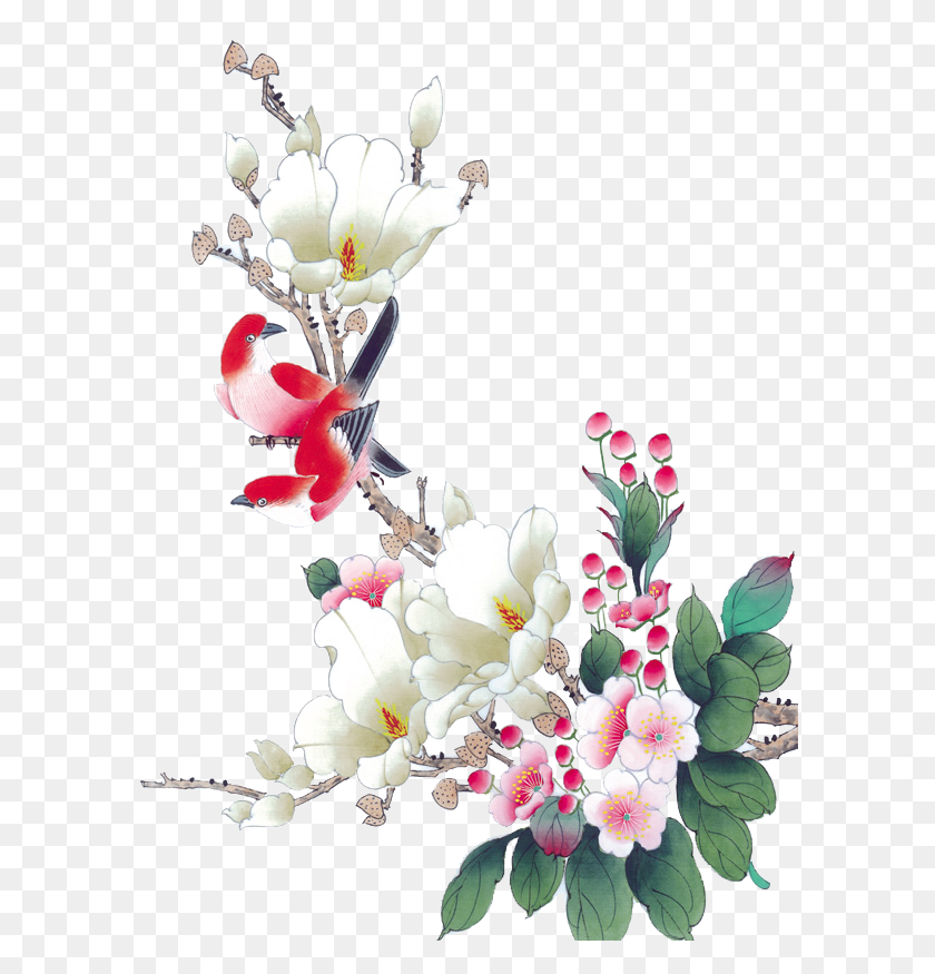 595x815 Descargar Png / Acuarela De Gongbi Chino, Flores De Acuarela, Flores De Acuarela China, Gráficos, Diseño Floral Hd Png