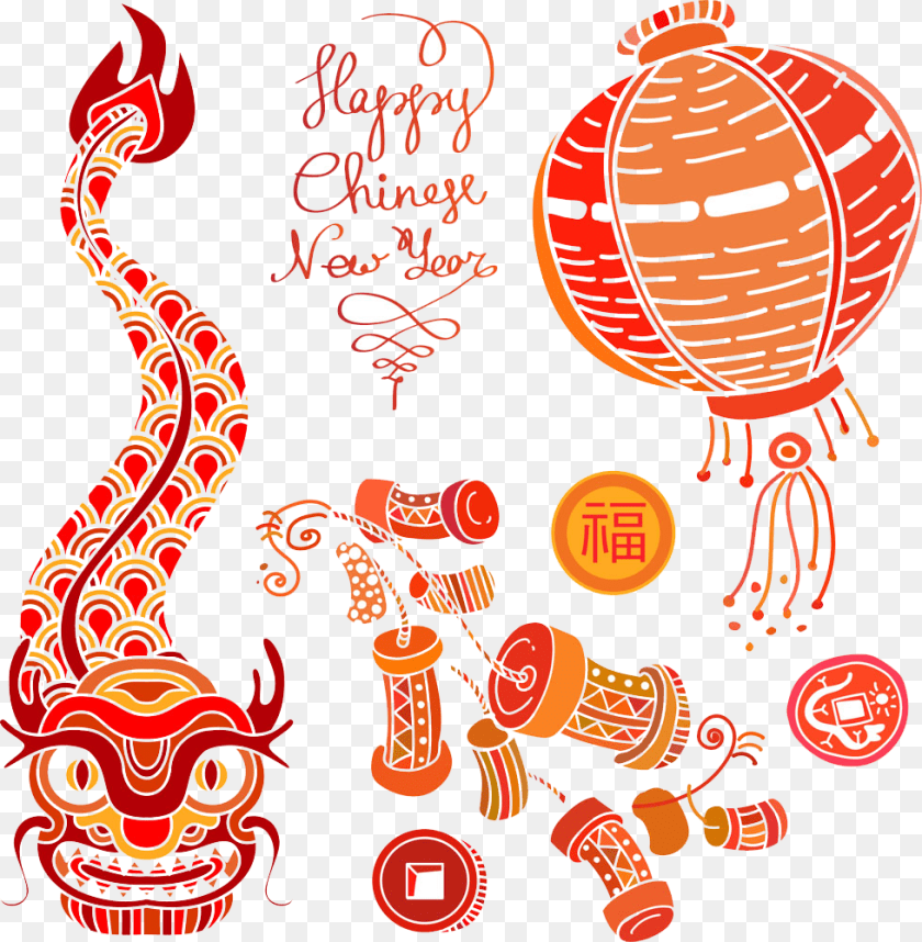 979x1000 Chinese New Year Firecracker Chinese Zodiac Chinese Fire Cracker Graphics, Art, Advertisement Clipart PNG