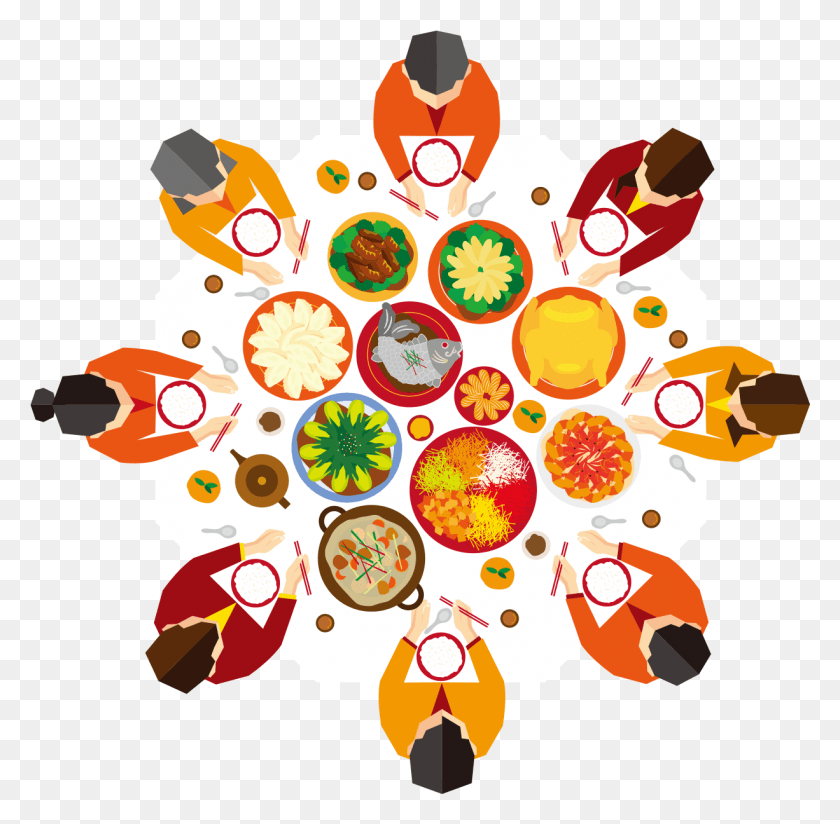 1226x1202 Китайский Новый Год Ужин Воссоединение Иллюстрация Китайский Новогодний Ужин, Графика, Цветочный Дизайн Hd Png Скачать