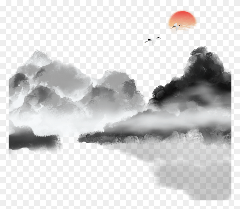 2001x1723 Китайский Стиль Тушь Пейзаж И Иллюстрация Psd, Природа, Погода, На Открытом Воздухе Hd Png Скачать