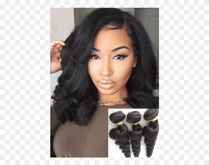 438x601 Chinese Virgin 3 Bundles Loose Wave Hair Weaves Sew In Wavy Shoulder Length Hairstyle, Face, Person, Human HD PNG Download