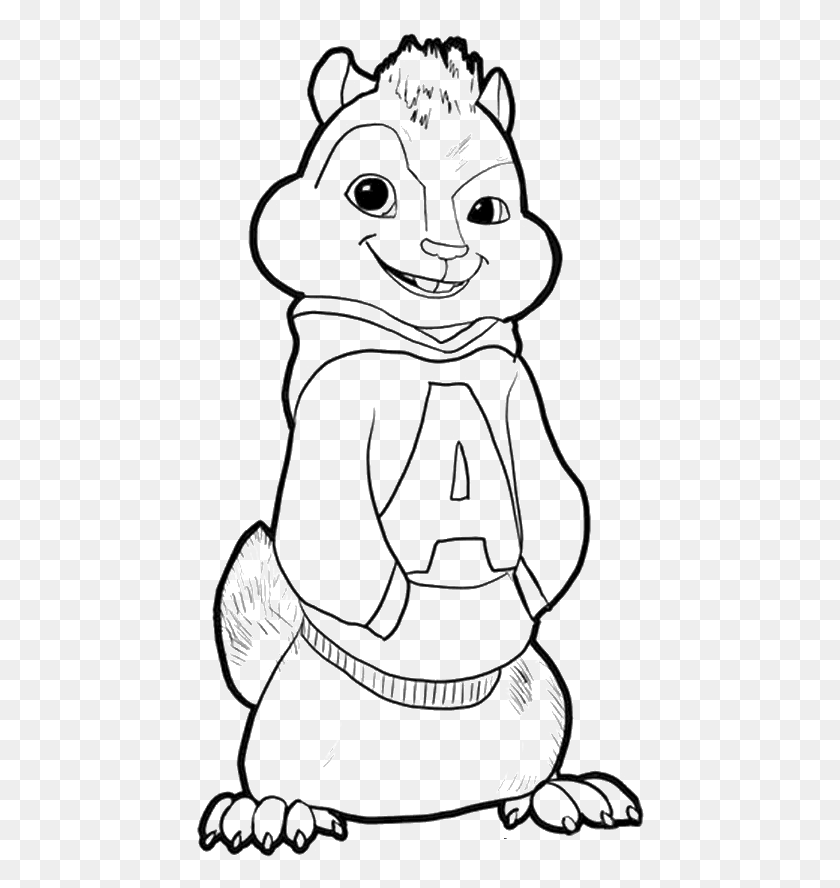450x828 Chipmunk Drawing Alvin Chipmunks Colouring Pages, Stencil, Hook HD PNG Download
