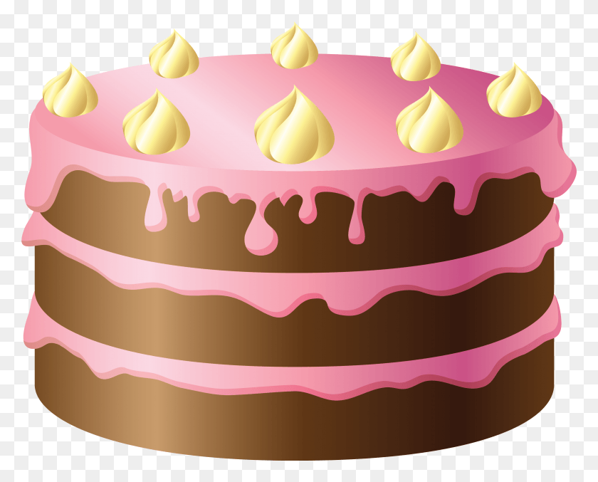 3086x2444 Chocolate Cake With Pink And Yellow Cream Clipart Cake Clipart, Birthday Cake, Dessert, Food HD PNG Download