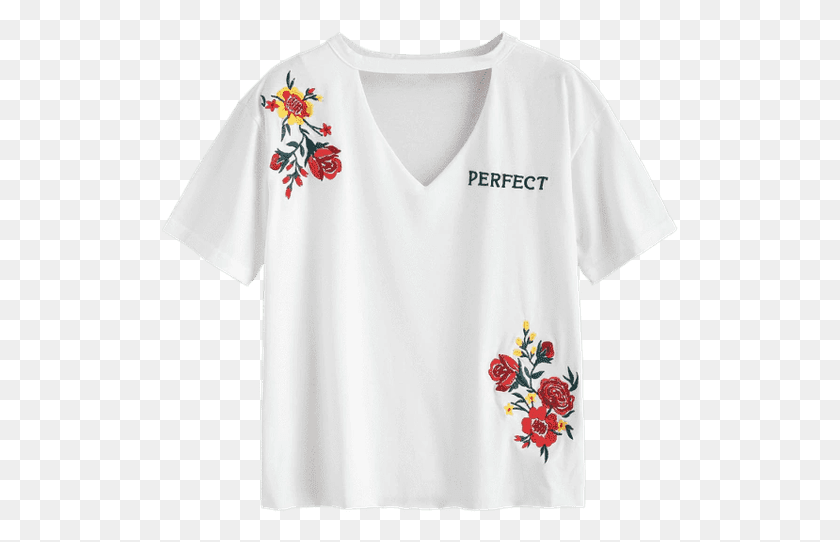 517x482 Choker Embroidered T Shirt White Active Shirt, Clothing, Apparel, T-shirt HD PNG Download
