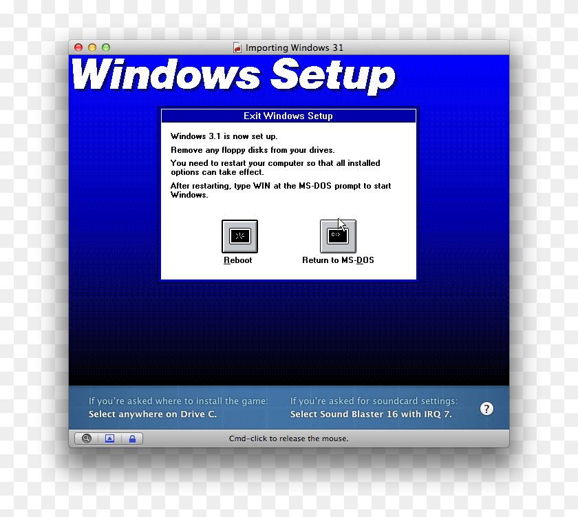 739x691 Выберите «Вернуться К Ms Dos» И Нажмите «Завершить Импорт» Windows 3.1 Setup, Monitor, Screen, Electronics Hd Png Download