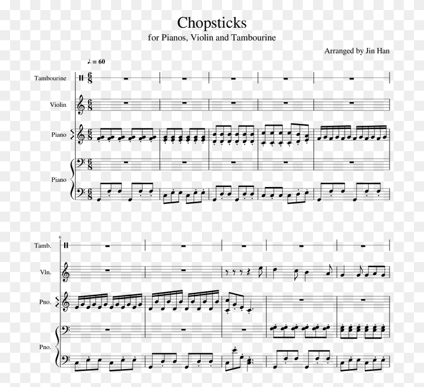 711x708 Chopsticks For Pianos Violin And Tambourine Sheet Music, Gray, World Of Warcraft HD PNG Download