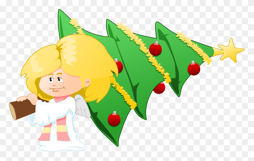 2400x1454 Christmas Angel Clipart Mart Angel With Christmas Tree Free Clipart, Leaf, Plant, Graphics HD PNG Download