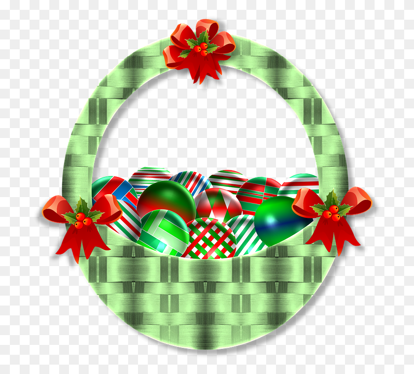 709x699 Christmas Basket Ornaments Green Basket Weave Red Cesta De Natal Em, Graphics, Balloon HD PNG Download