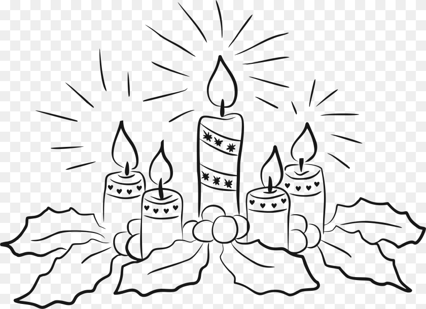 2268x1647 Christmas Candles Line Art Clip Arts Christmas Candles Clipart Black And White, Gray Sticker PNG